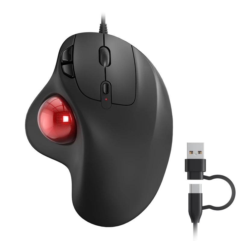 Nulea M509 Trackball Mouse Wired, Ergonomic Design, Easy Thumb Control, Precise & Smooth Tracking, 2-in-1 Interface (Type A &Type C), Compatible for PC, Laptop, Mac, Windows
