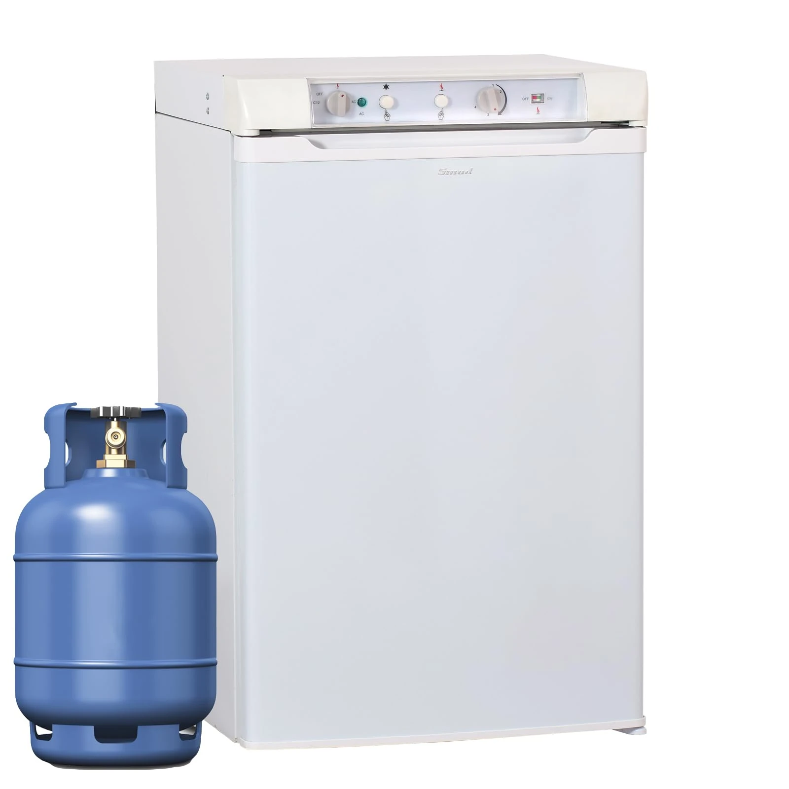 Smad 100L Gas Fridge Freezer, 3 Way Fridge Freezer Camping Gas 12V 240V for Off-grid, Caravan, Campervan, Van, Motorhome, Garage, Truck, Tent, RV, Mobil-Home, 0dB, White