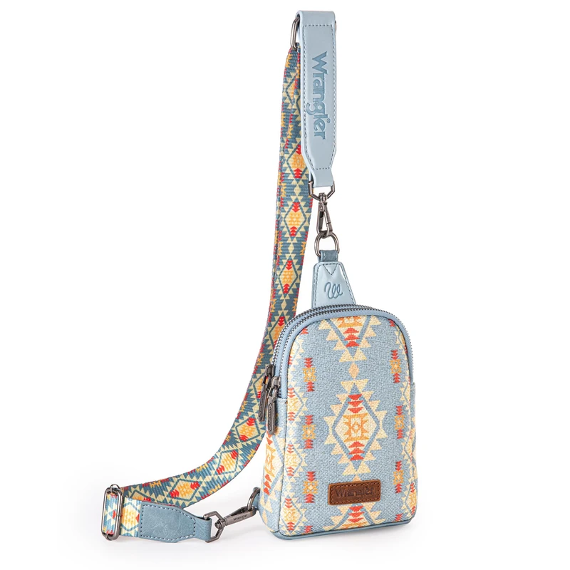 Wrangler Aztec Sling Bag Southwest Crossbody Bags Trendy Chest Bag, Jean