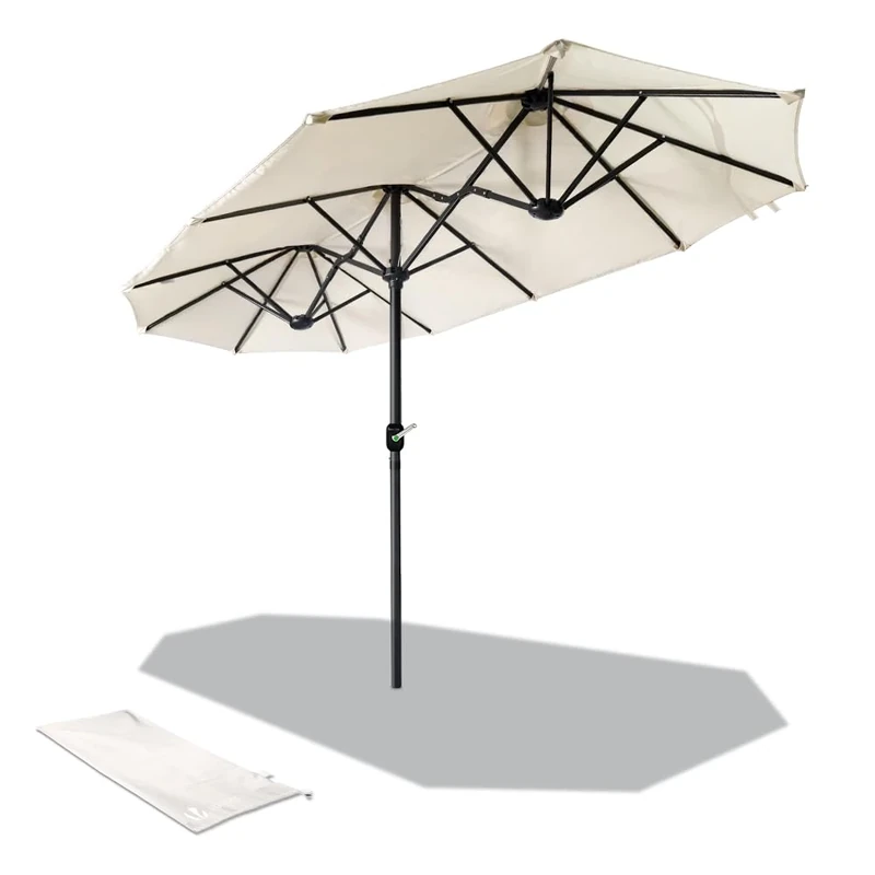 VOUNOT® 3m Double Garden Parasol, Extra Large Rectangular Patio Table Umbrella, with Crank Handle, Protective Cover, UV 50+, Beige