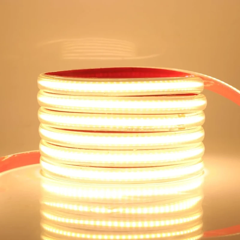 HEGEHE 220V COB Strip Light with Self-Adhsive Tape, Cut to 50cm, IP65 Waterproof LED Rope Light with Switch Power Supply (27m, Warm White)