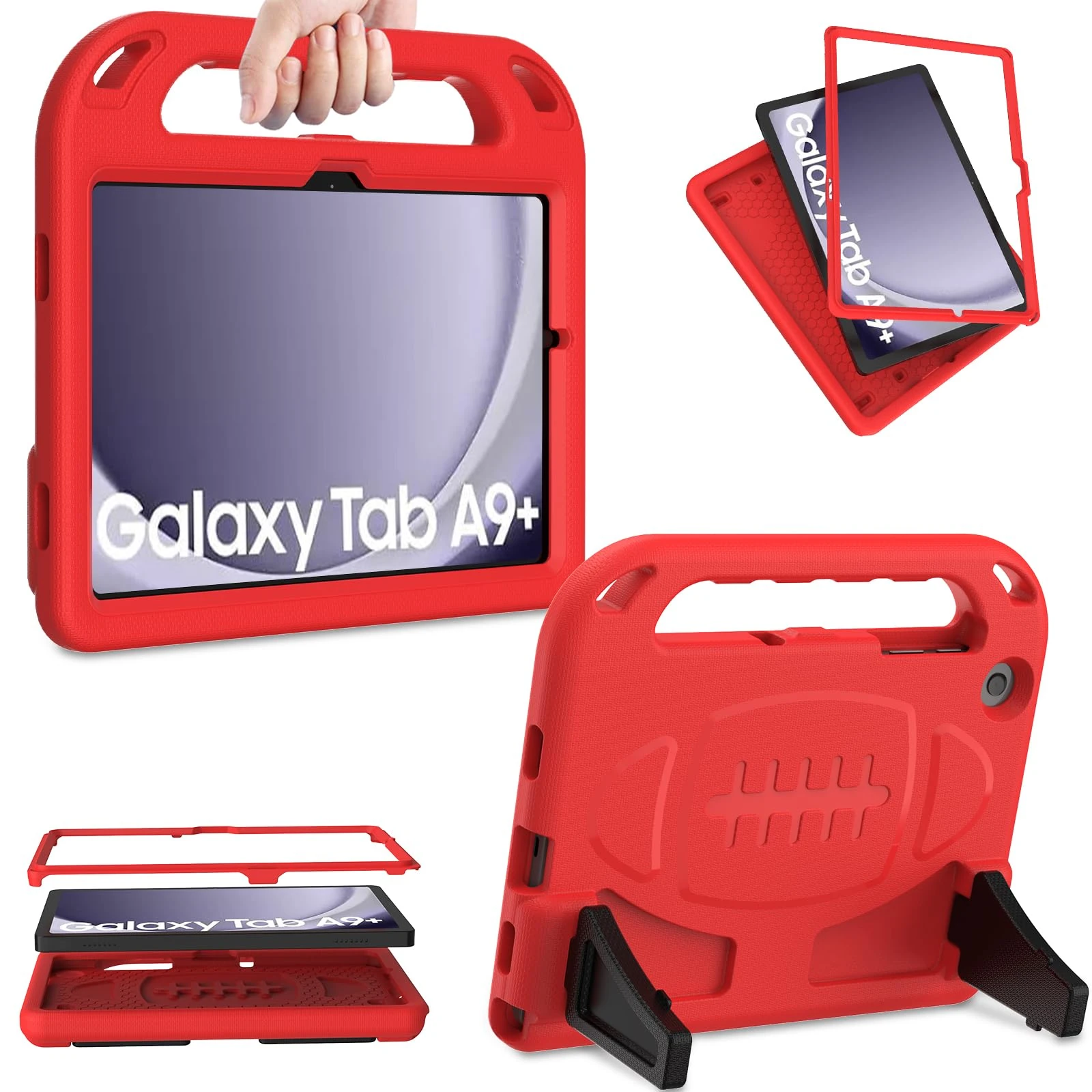 SINSO Kids Case for Samsung Galaxy Tab A9+ Plus 11 Inch 2023/Samsung Galaxy Tab A11+ Plus 11 Inch 2025, Shockproof Lightweight Tablet Case Built in Screen Protector/Handle/Stand, Red