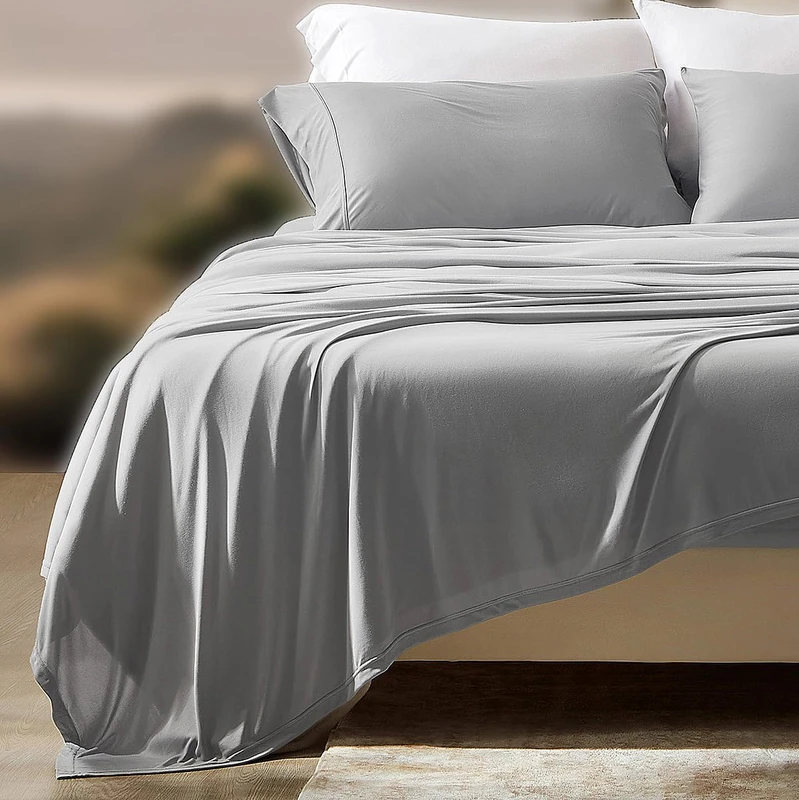 SLEEP ZONE Bedding Jersey Knit King Bed Sheets Set, 4 Pieces Bedding, Brush Microfiber, Soft and Breathable with Flat Sheet, Fitted Sheet, Pillow Case, Deep Pocket (Gull Grey, King)
