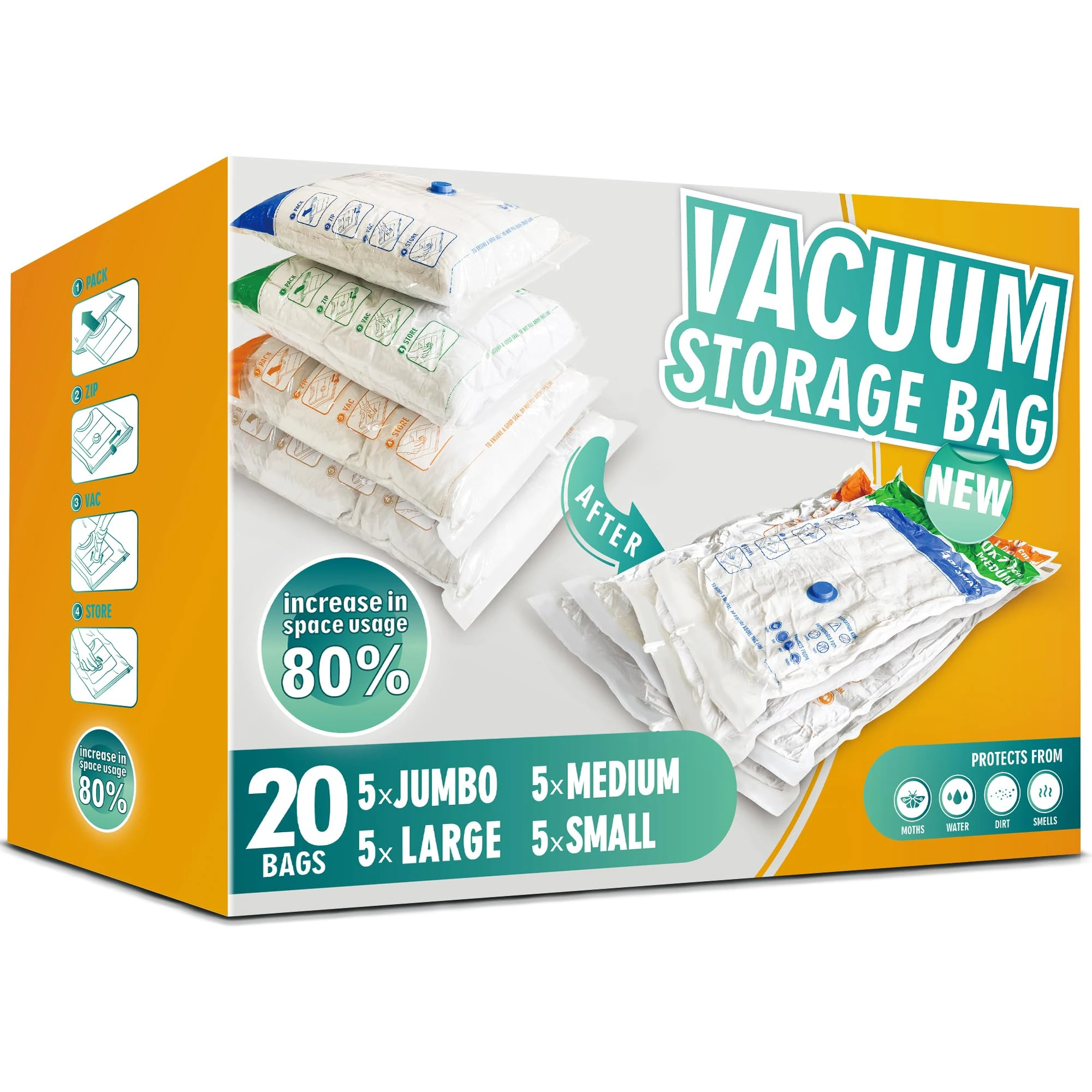 Storage Master Space Saver Bags for Travel and Home Reusable Vacuum Storage Bags Save 80% More Storage Space Work with Vacuum Cleaner (20 Pack, No Hand Pump)