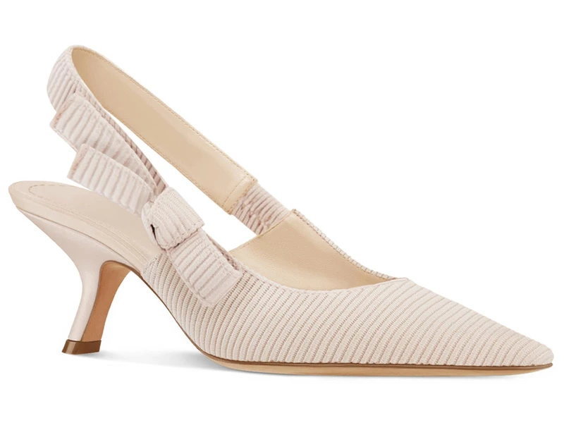 Coutgo Womens Slingback Kitten Heels Closed Pointed Toe Bowknot Knitted Slip On Work Pumps Dress Shoes, Beige, 6 UK