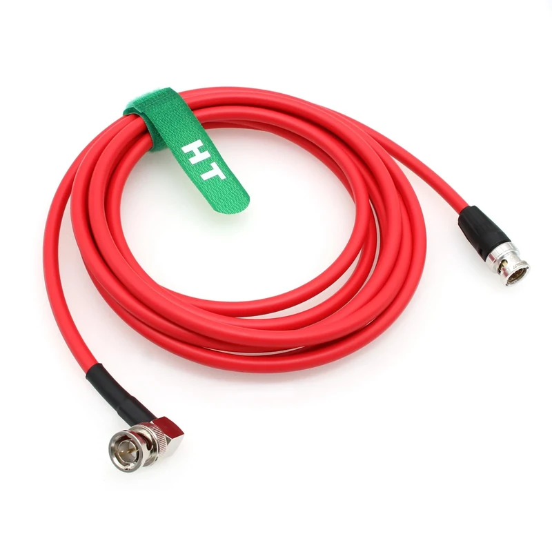 HangTon 12G 4K Raw SDI Coaxial Video Cable BNC to BNC Canare LV-61S 75 ohm for Camera Monitor Flexible Shielded 10M Red Right Angle to Straight