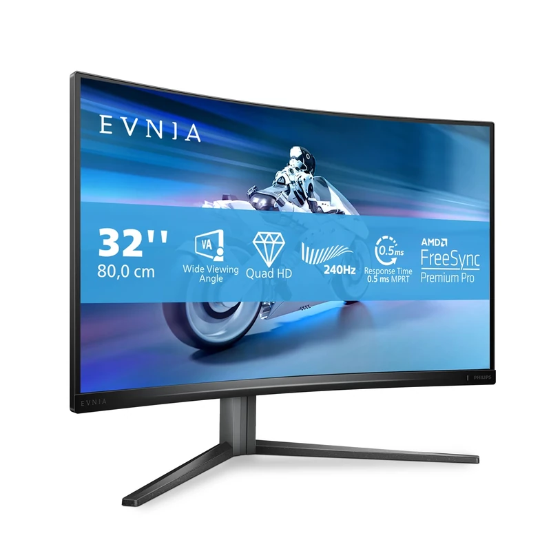 Philips Evnia - 32M2C5500W - 32 Inch QHD Curved Gaming Monitor, 240Hz, VA, 0.5 ms, HDR400, AMD FreeSync Pro, Height Adjust, USB HUB (2560 x 1440 - HDMI 2.0 / DP 1.4 / USB 3.2)