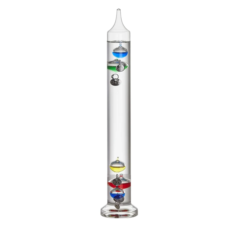 TFA Dostmann Galileo Galilei 18.1018 Analogue Glass Thermometer, Liquid Thermometer, 28 cm, Measuring Indoor Temperature, Easy Reading, Silver Temperature Marks, Decorative Object, 18 to 26 °C,
