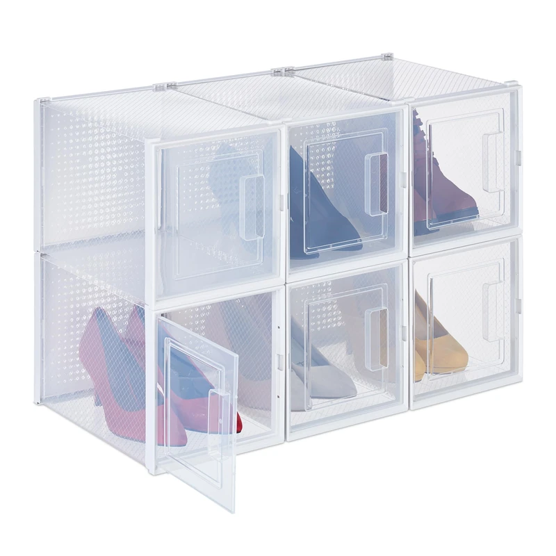 Relaxdays 6X Shoe Box, Footwear, High Heels, Stackable, Plug-in, Size 42, Ventilation Hole, 22 x 21 x 33 cm, Transparent