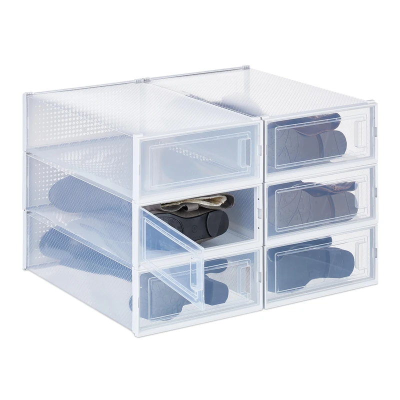 Relaxdays 6X Shoe Box, Footwear, Flat, Stackable, Plug-in, Size 44.5, Ventilation Hole, 13.5 x 31.5 x 53 cm, Transparent, 13.5 x 31.5 x 52 cm