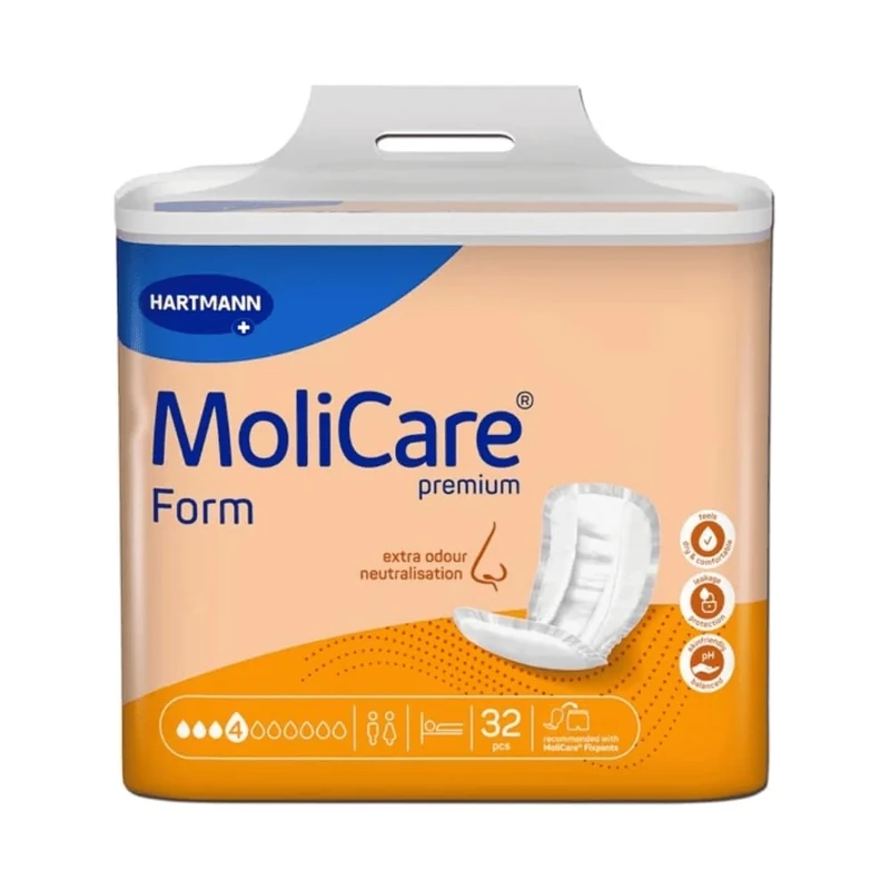 Molicare Premium Form 4 Tropfen, für leichte Inkontinenz: maximale Sicherheit, Extra Auslaufschutz und Diskretion für Frauen und Männer, zu verwenden mit MoliCare Premium Fixpants, 4x32 Stück