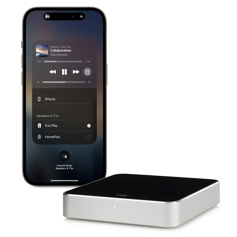 Eve Play (Apple Home) – Audio Streaming Interface for AirPlay, Upgrade to AirPlay audio streaming, Latency compensation, digital-to-analog converter, Three audio outputs, Ethernet, 2.4/5 GHz Wi-Fi - Image 1