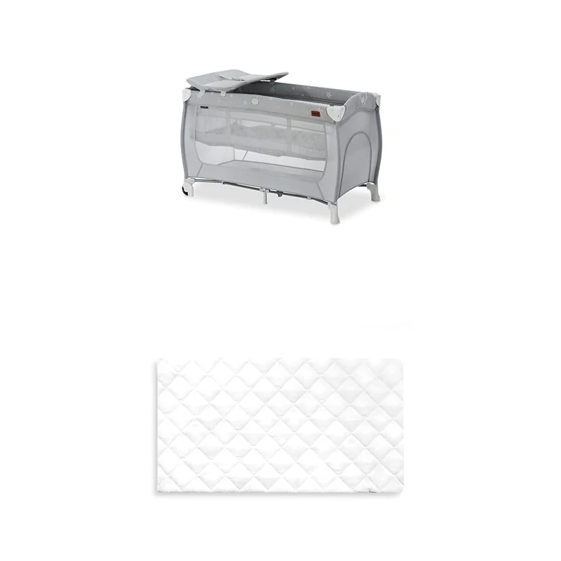 Bundle of Hauck Sleep N Play Centre Travel Cot, Stars + Hauck Bed Me, Mattress Sheet & Protector (White)