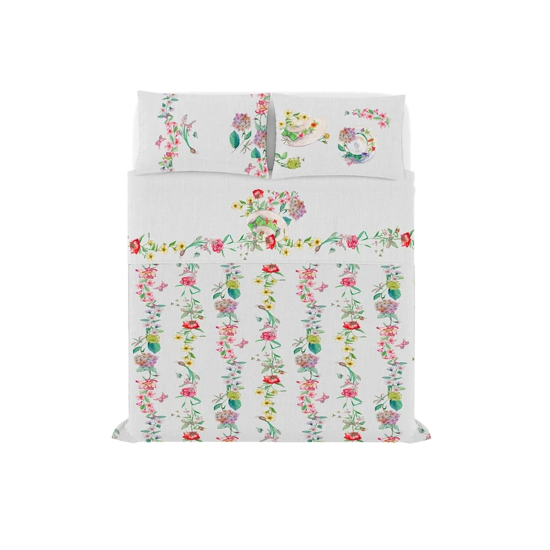 Italian Bed Linen JOLIE Digital Print Bedspread Sheet and Pillow Cases, Karin, Double