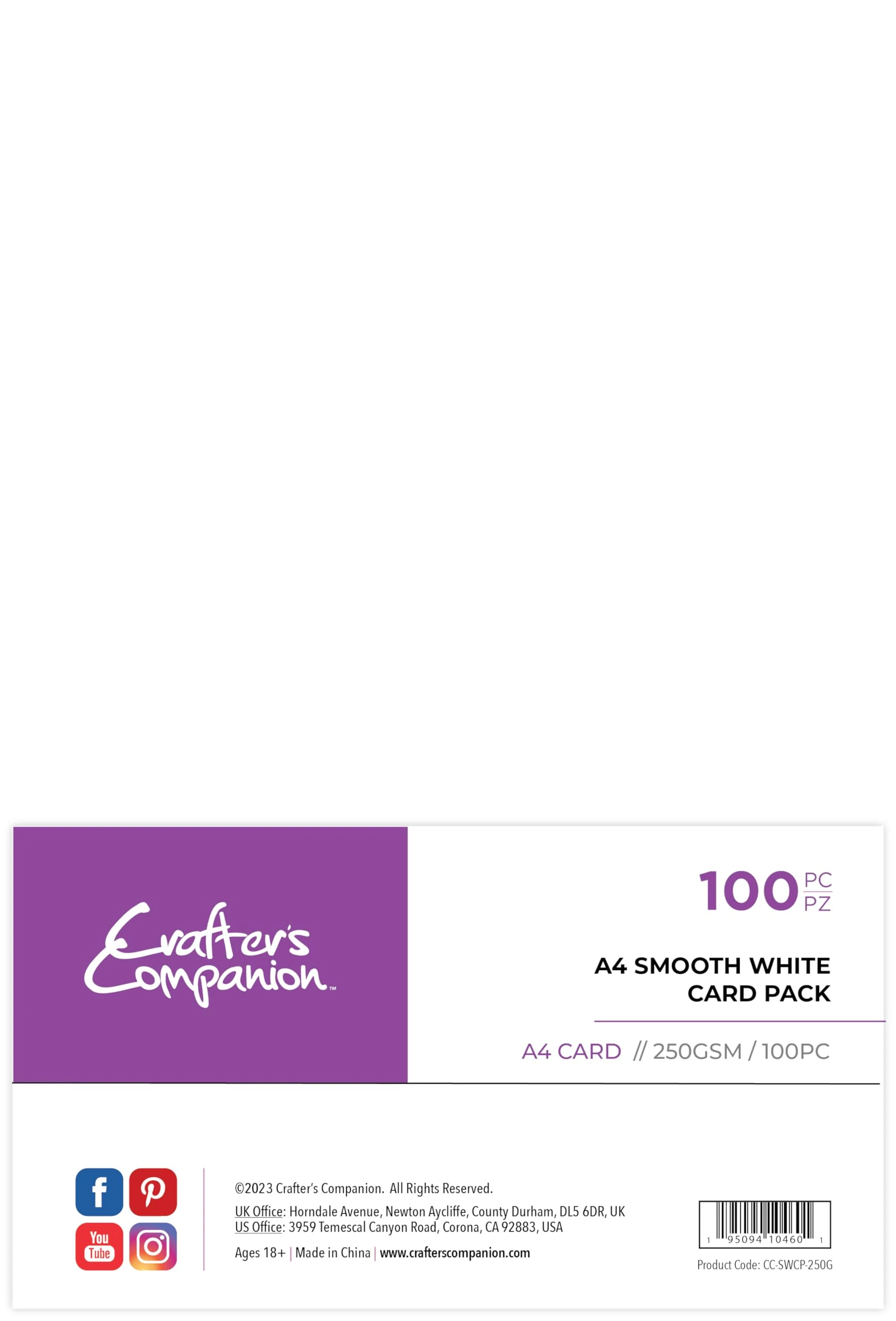 Crafter's Companion - A4 Smooth White Card Pack - 250GSM - Pack Includes 100 Sheets