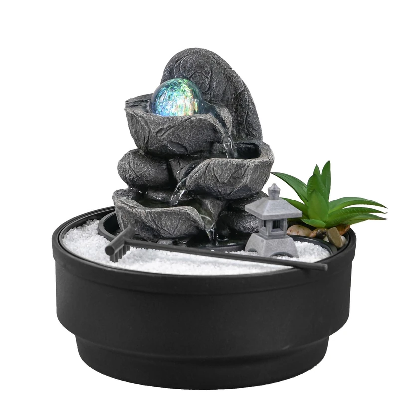 Zen'Light Indoor Zen Garden Fountain, Rotating Luminous Glass Ball, Colorful LED, Relaxing Atmosphere Decoration, Zen Garden White Sand, Closed Circuit Table Fountain, H21 cm - Bogota