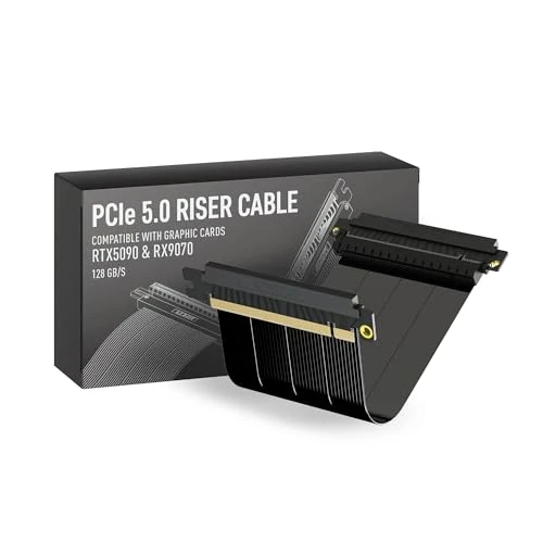 LINKUP - AVA5 PCIE 5.0 Riser Cable | RTX5090 RX9070 GPU Ready | x16 128GB/s Speed | Compatible with PCIe 4.0 | Designed for ITX | Double Reverse, Black 22cm (Total Length 24cm)