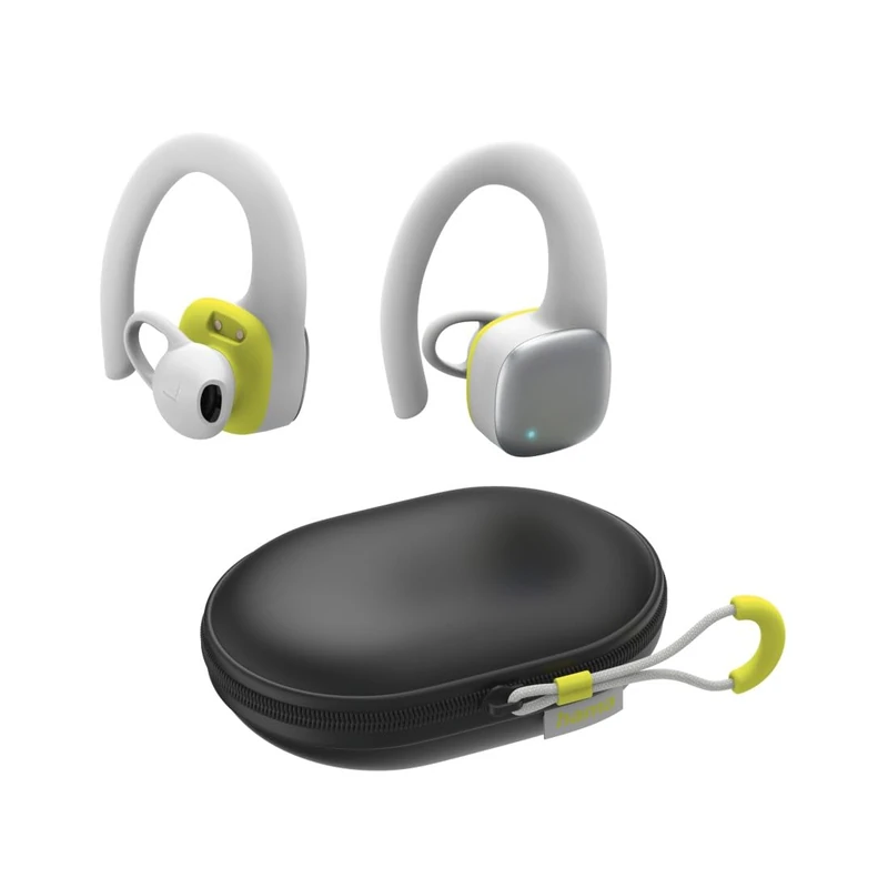 Hama Bluetooth® Headphones Spirit Athletics (True Wireless In-Ear Headphones with Ear Hooks, 35 Hours Battery, TWS, IPX5 Water-Resistant, Sweatproof, Button Control) White/Yellow