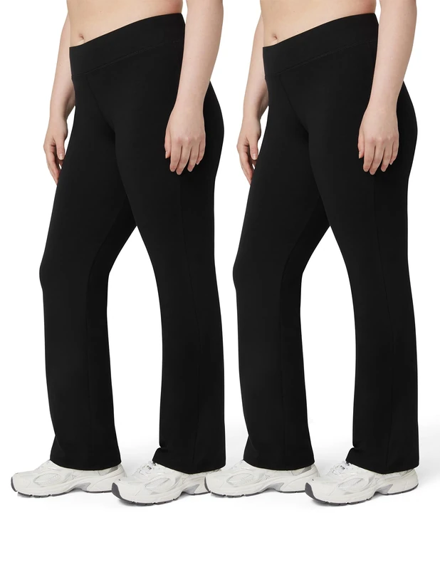 No Nonsense Women's Sport Yoga Pant Leggings, Black/Black-2 Pair Pack, M (Pack of 2)