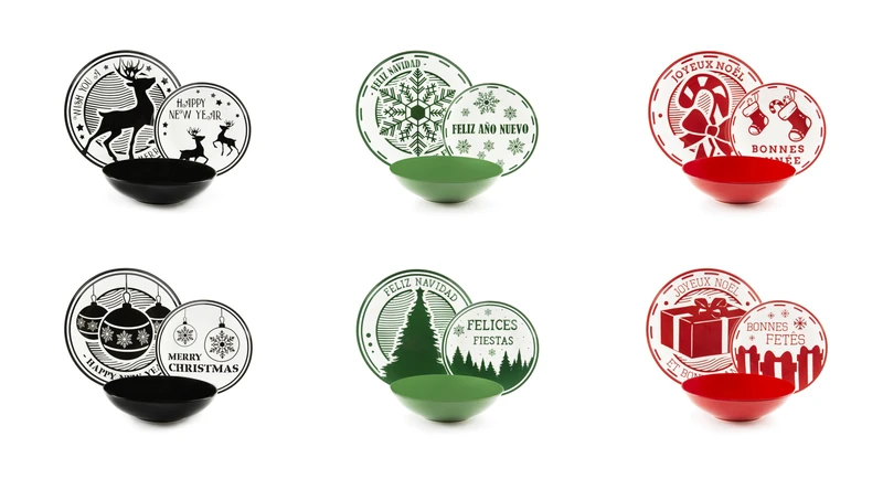 Excelsa Christmas Stamp 18-Piece Dinner Set, Porcelain and Stoneware, 6 People