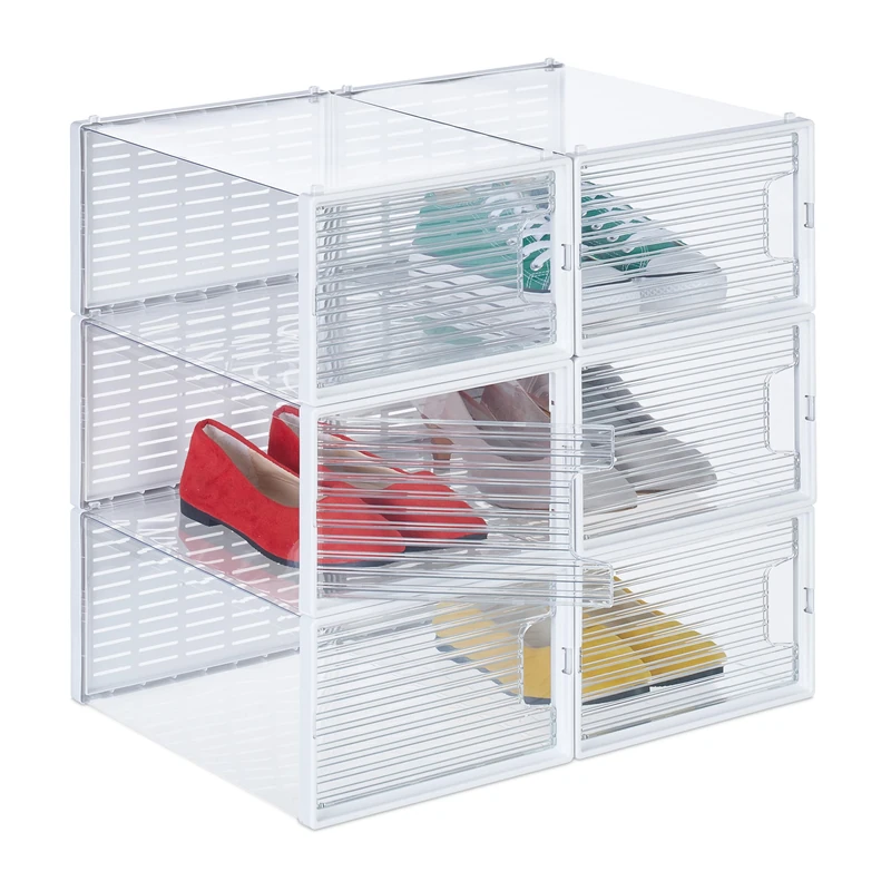 Relaxdays 6X Shoe Box, Footwear, Stackable, Plug-in, Size 45, Ventilation Hole, HWD: 15.5 x 23.5 x 34 cm, Transparent - Image 1