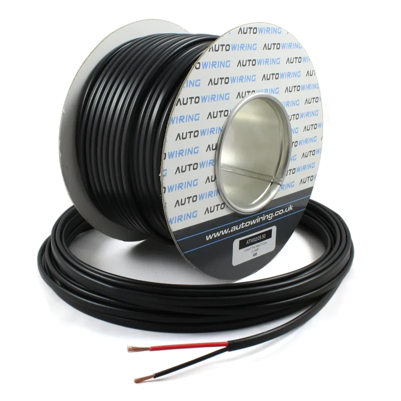Automotive FLAT Twin 2 Core Cable 12v 24v Thin Wall Wire (21 AMP Rated 1.5mm²) 10/30/50/100 Metre (10 Metre Coil)