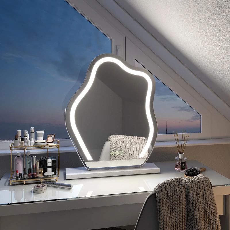 EMKE Hollywood Vanity Mirror with Lights - Hollywood Makeup Mirror with Smart Touch Control, Memory Dimmable Lights, 3 Lighting Modes, Irregular Cloud Shape Hollywood Cosmetic Mirror, 580x450mm, White