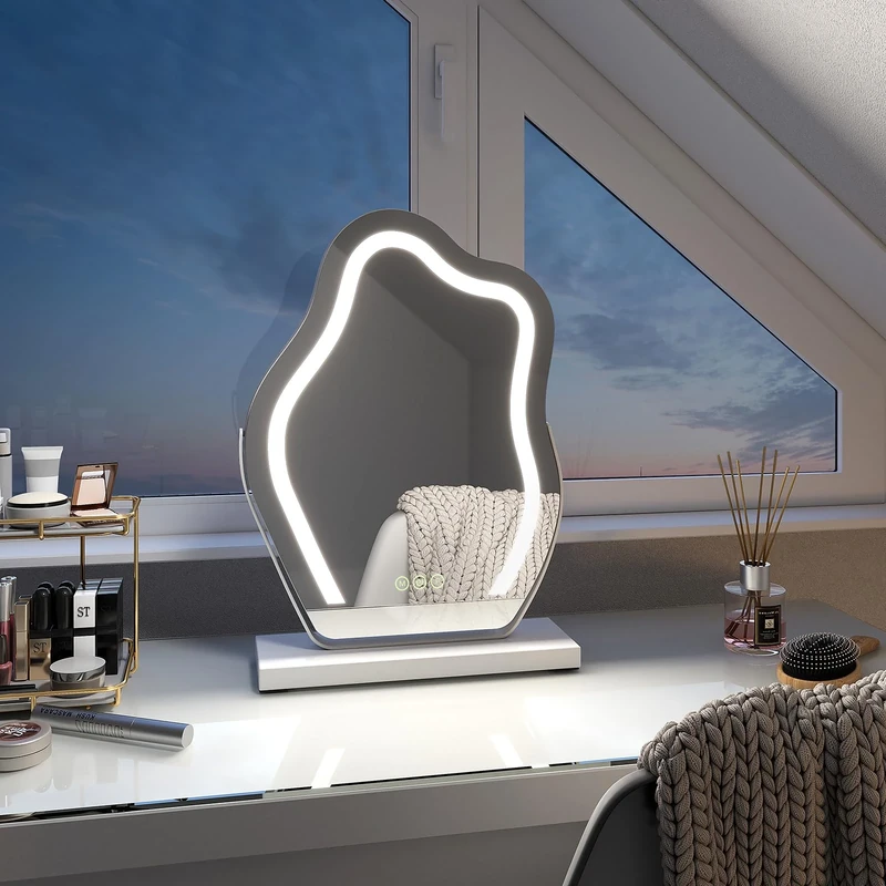 EMKE Hollywood Vanity Mirror with Lights - Hollywood Makeup Mirror with Smart Touch Control, Memory Dimmable Lights, 3 Lighting Modes, Irregular Cloud Shape Hollywood Cosmetic Mirror, 430x300mm, White