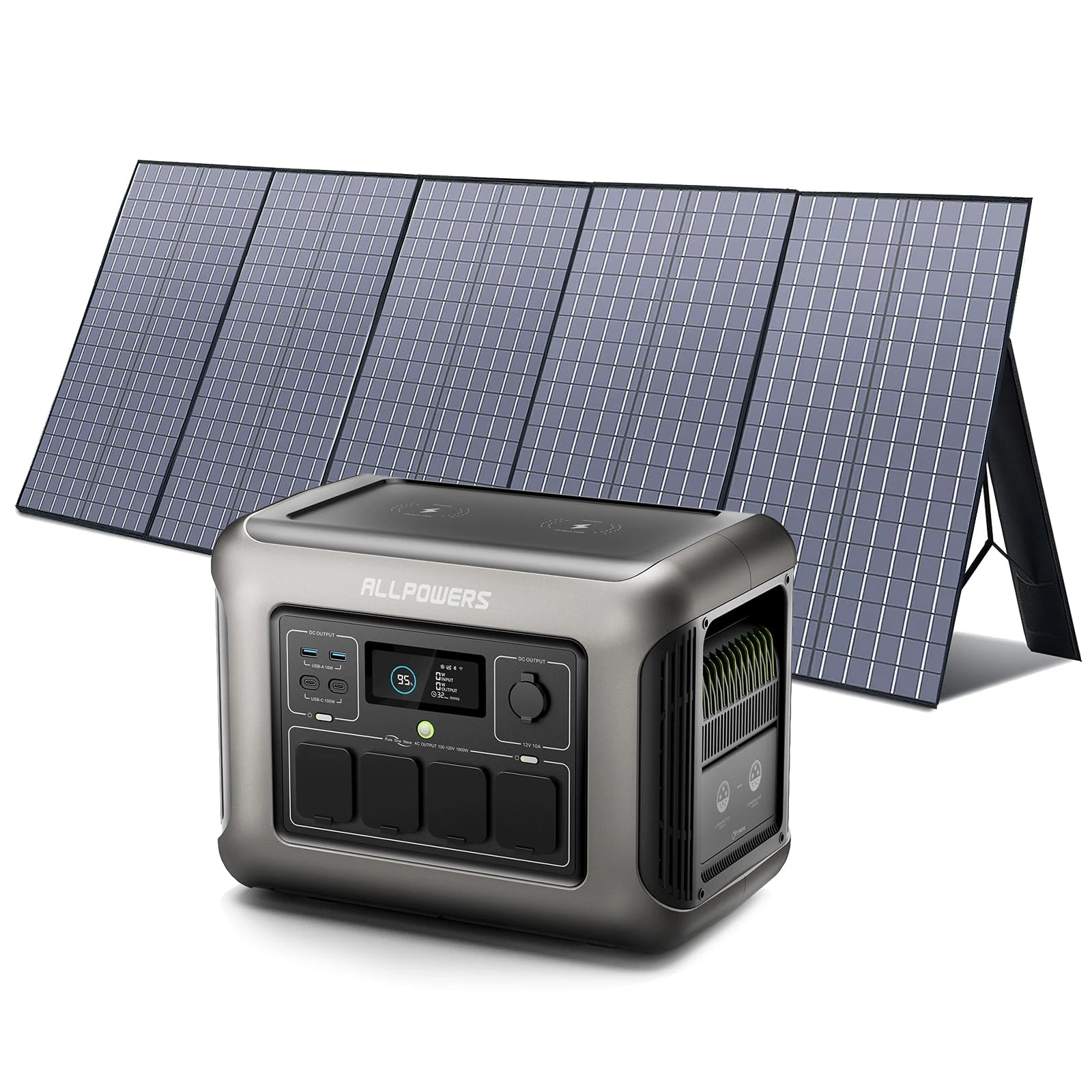 ALLPOWERS R1500 Solar Generator + 400W Solar Panel SP037, 1152Wh LiFePO4 Battery 1800W AC/100W USB-C/Wireless Charger Output Portable Power Station, Outdoor Generator for Outdoors/Picnics/Camping/RV