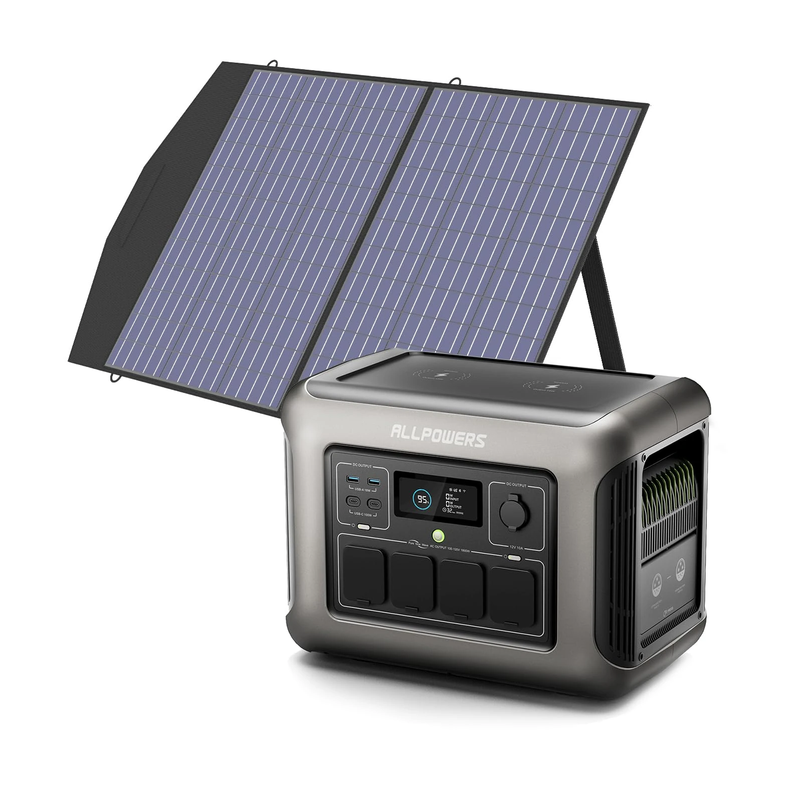 ALLPOWERS R1500 Portable Power Station + 100W Solar Panel,1152Wh LiFePO4 Battery,1800W AC/100W USB-C/Wireless Charger Output, 0-80% in 40 Min Fast Charge, Solar Generator for Outdoor Camping