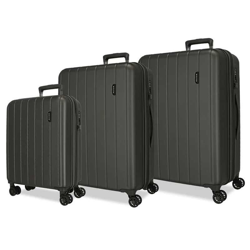 MOVOM Wood Luggage Set Grey 55/65/75 cm Rigid ABS Closure TSA 217L 11.3 kg 4 Wheels Double Hand Luggage, Grey, One Size, Suitcase Set