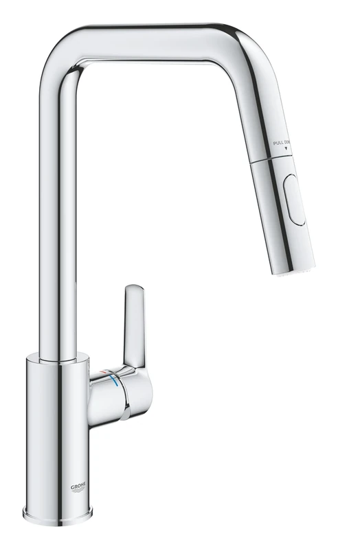 GROHE Start QuickFix – Pull-Out Dual Spray Kitchen Sink Mixer Tap (High U-Spout, 360° Swivel Area, 28mm Ceramic Cartridge, Tails 1/2 Inch), Easy to Fit with GROHE QuickMount, Chrome, 30633000