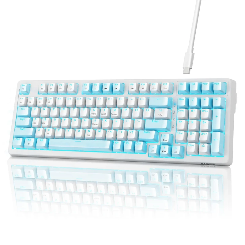 baoced 98-Key Gaming Keyboard - Brown Switch, Blue Backlight, USB-C