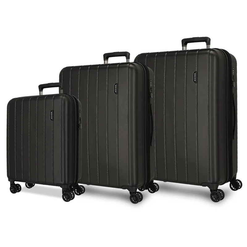 MOVOM Wood Luggage Set Black 55/65/75 cm Rigid ABS Closure TSA 217L 11.3 kg 4 Wheels Double Luggage Hand Luggage, Black/White, One Size, Suitcase Set