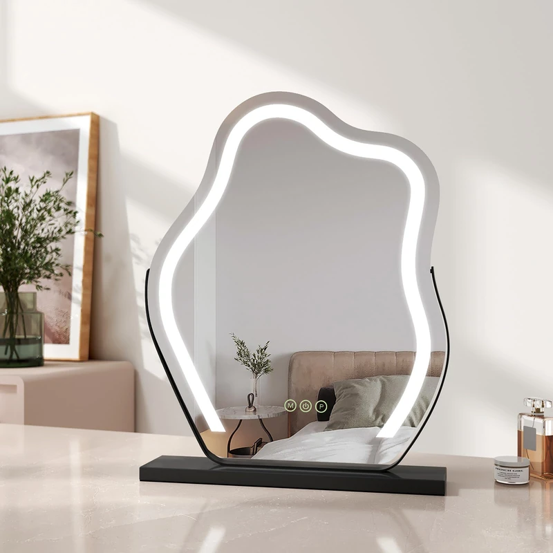 EMKE Hollywood Vanity Mirror with Lights - Hollywood Makeup Mirror with Smart Touch Control, Memory Dimmable Lights, 3 Lighting Modes, Irregular Cloud Shape Hollywood Cosmetic Mirror, 580x450mm, Black