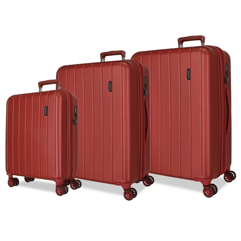 MOVOM Wood Luggage Set Red 55/65/75 cm Rigid ABS Closure TSA 217L 11.3 kg 4 Wheels Double Hand Luggage, red, One Size, Suitcase Set