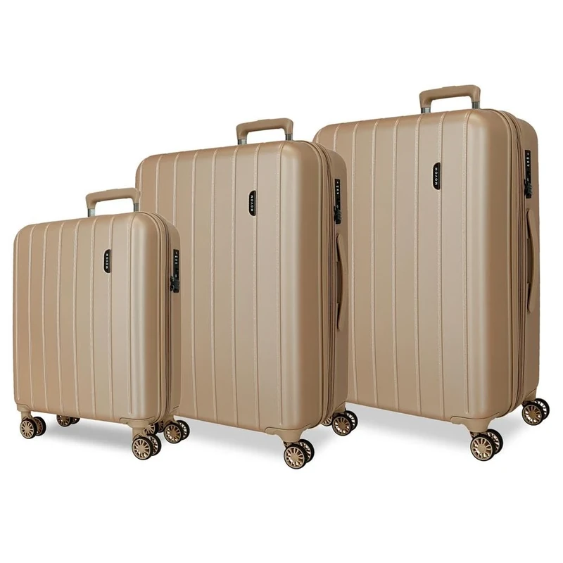 MOVOM Wood Cabin Suitcase, Medium, Large and Sets, Rigid ABS TSA Closure, 4 Double Wheels Extendable Carry-on Luggage by Joumma Bags, Champagne, One Size, Set 3 suitcases 65-75