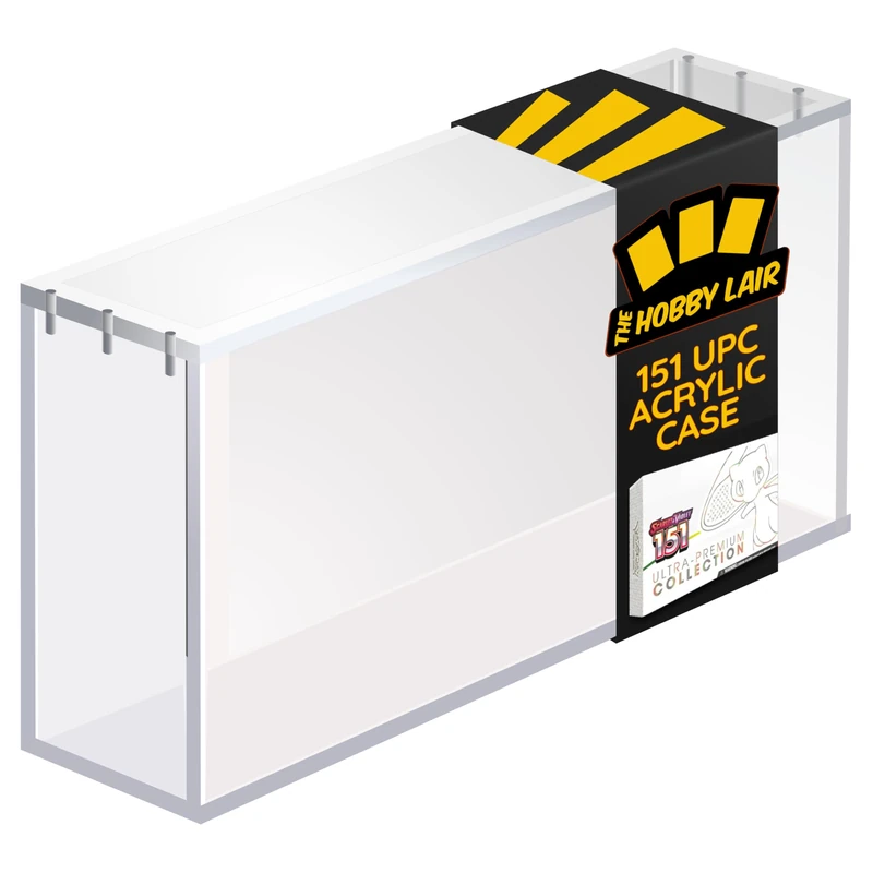 The Hobby Lair Deluxe Acrylic Case Compatible with Pokemon 151 Mew UPC | NOT Compatible with Zard OR Celebrations UPC | Sliding Secure Mag Lock Top | Thick 6mm Protection