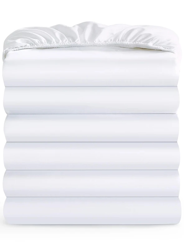 Maple&Stone Twin XL Fitted Sheet Only, Bulk Pack of 6 Bottom White Sheets