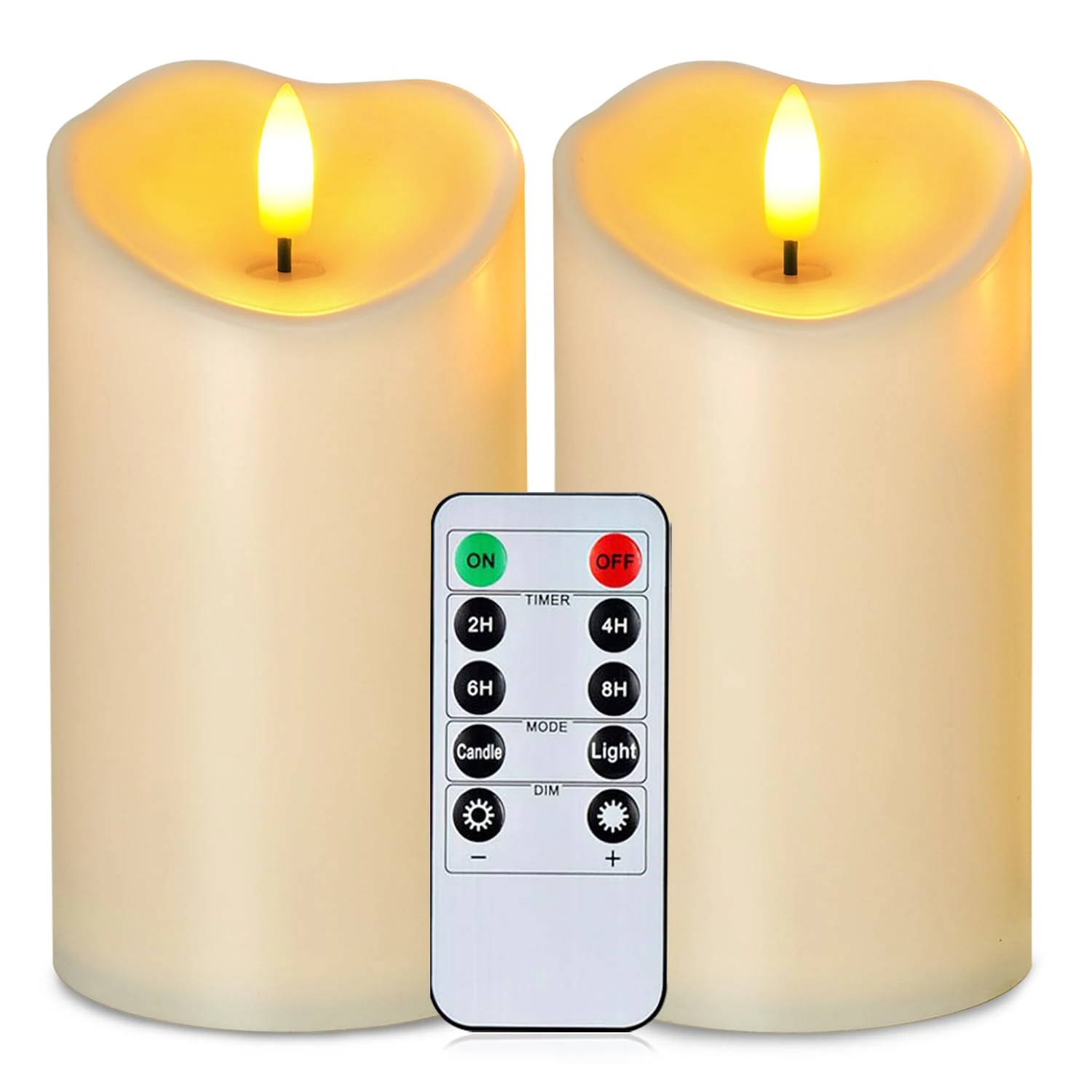 Homemory 6”x3” Outdoor Waterproof Flameless Candles, LED Candles, Battery Operated Candles with Remote and Timers, Electric Fake Plastic Pillar Candles, Ivory, Set of 2