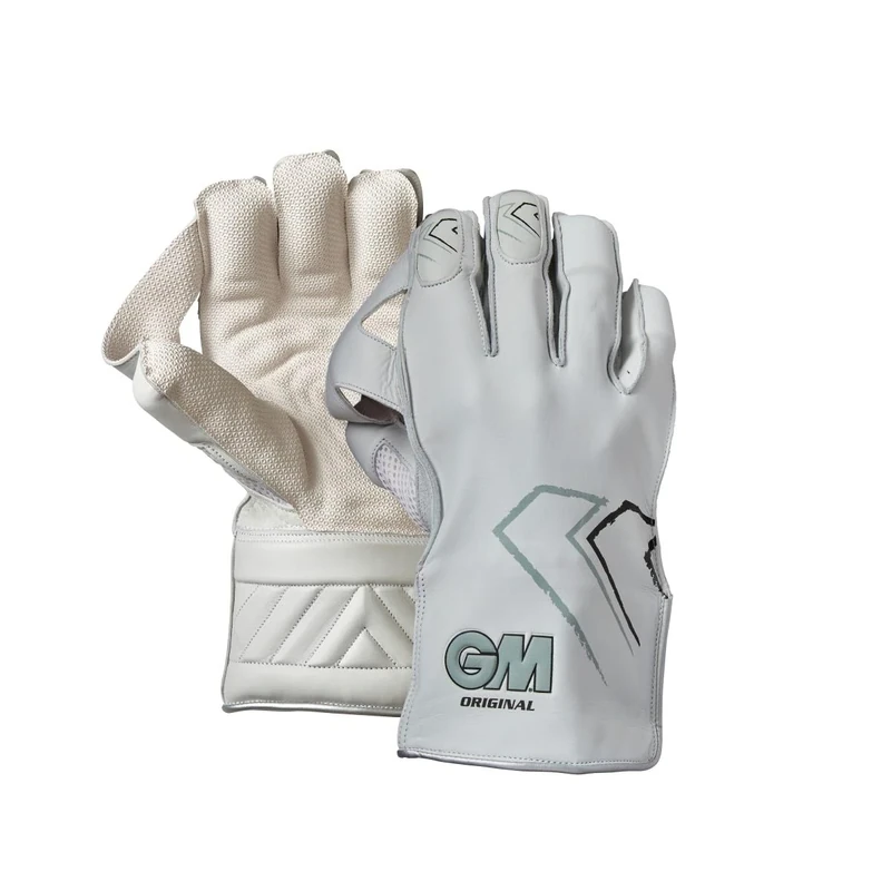 Gunn & Moore GM Cricket Wicket Keeping Keeper Gloves | Original | Aniline Leather Back of Hand | Full Leather Lining & Sheepskin Palm | Large Adult | 1 Pair, White