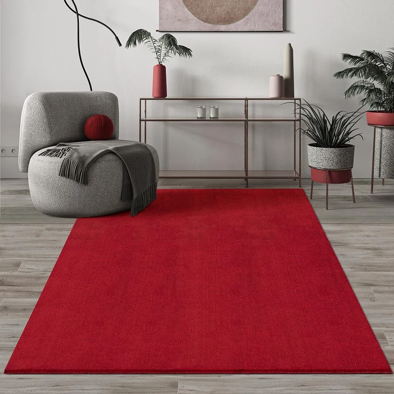 Mias Teppiche Comfort Modern Fluffy Short-Pile Carpet, Anti-Slip Backing, Washable up to 30 Degrees, Super Soft, Faux Fur Look, Red, 160 x 220 cm