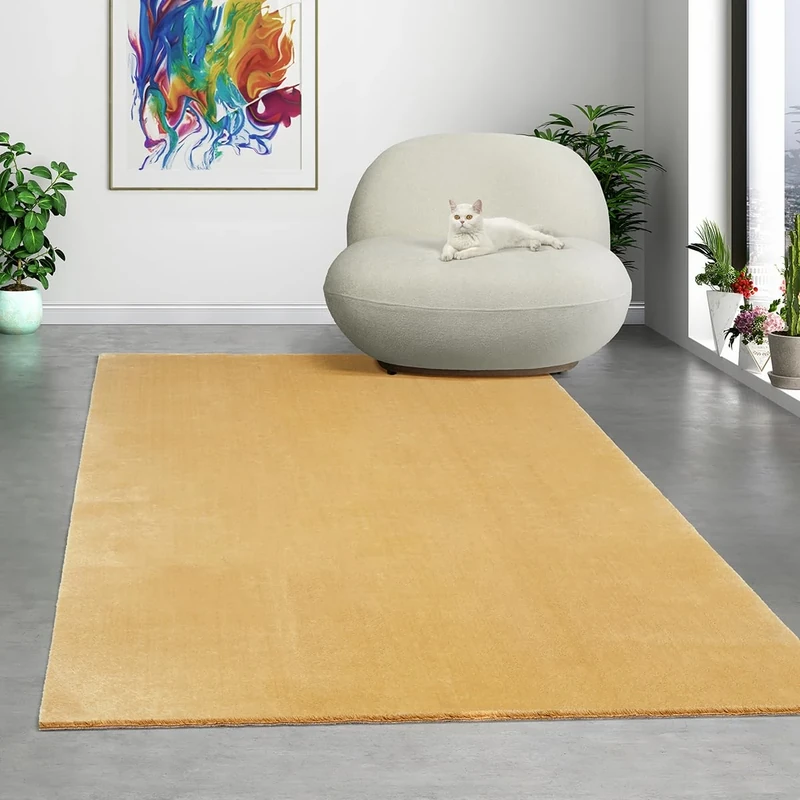 Mias Teppiche Comfort Modern Fluffy Short-Pile Carpet, Anti-Slip Backing, Washable up to 30 Degrees, Super Soft, Faux Fur Look, Gold, 160 x 220 cm