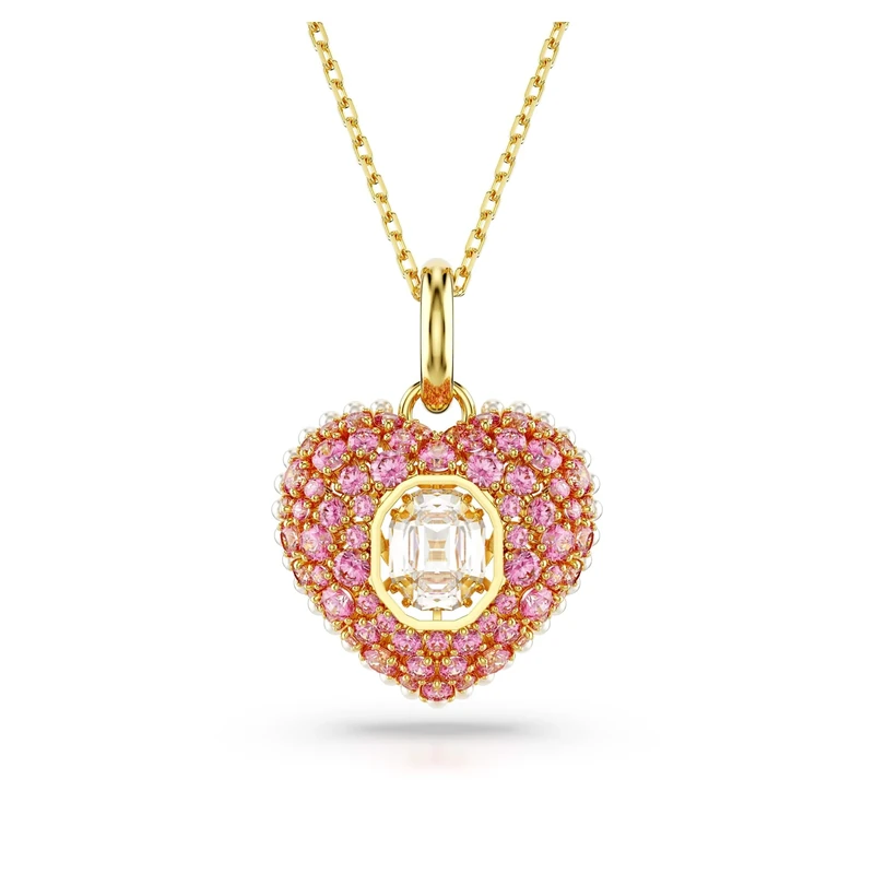 Swarovski Hyperbola pendant, Octagon cut, Crystal pearls, Heart, Pink, Gold-tone plated