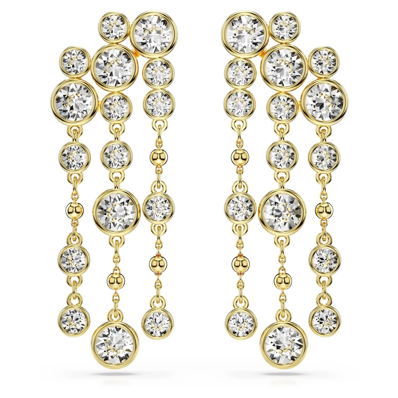 Swarovski Imber drop earrings, Round cut, Chandelier, White, Gold-tone plated