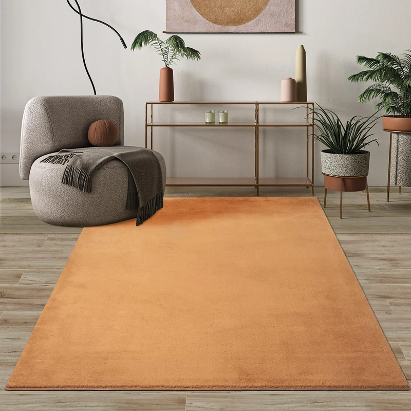 Mias Teppiche Comfort Modern Fluffy Short-Pile Carpet, Anti-Slip Backing, Washable up to 30 Degrees, Super Soft, Faux Fur Look, Terra, 200 x 280 cm