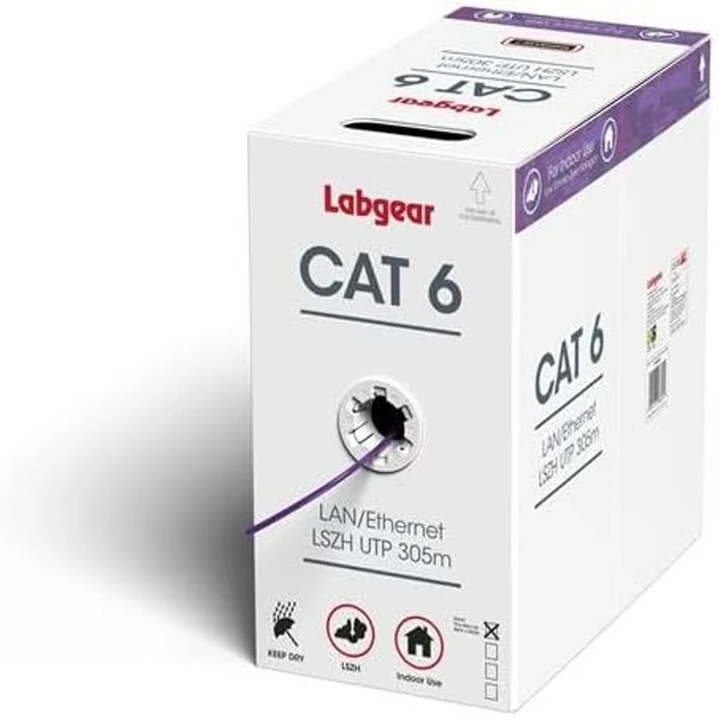 Labgear Cat 6 Ethernet Cable 305m, 100% Pure Copper, Interior Internet Cable, 23AWG Low Smoke LSZH UTP 305m, High Speed LAN Ethernet Network Cable, Frequency 250MHz & 500MHz, 4 Twisted Pairs