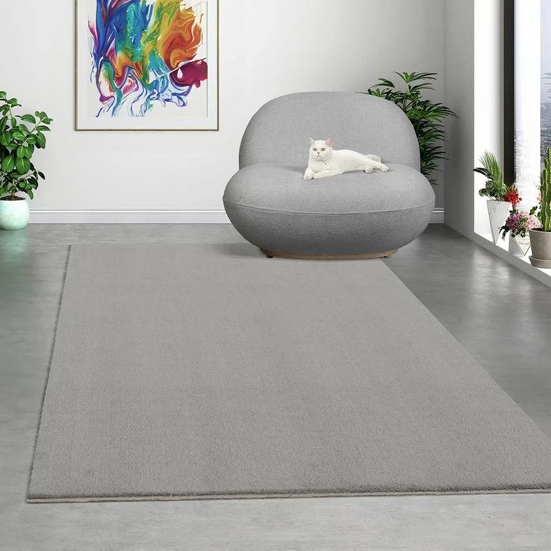 Mias Teppiche Comfort Modern Fluffy Short-Pile Carpet, Anti-Slip Backing, Washable up to 30 Degrees, Super Soft, Faux Fur Look, Blush, 160 x 220 cm