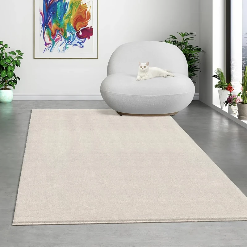 Mias Teppiche Comfort Modern Fluffy Short-Pile Carpet, Anti-Slip Backing, Washable up to 30 Degrees, Super Soft, Faux Fur Look, Creme, 160 x 220 cm