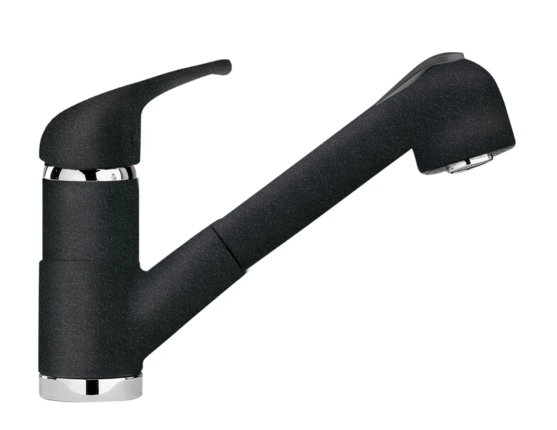 SCHOCK | Omega Mixer with Shower, Single Lever with Swivel Spout and Pull-Out Double Jet Hand, Absolute Black, h177.5 mm - Image 1